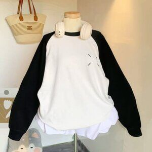 Black White Raglan Baseball Tee Long Sleeve